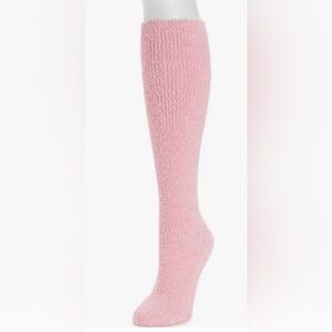 #x420 Muk Luks Soft Ones Pink Knee High Cozy Fuzzy Fluffy Slipper Socks Grippers